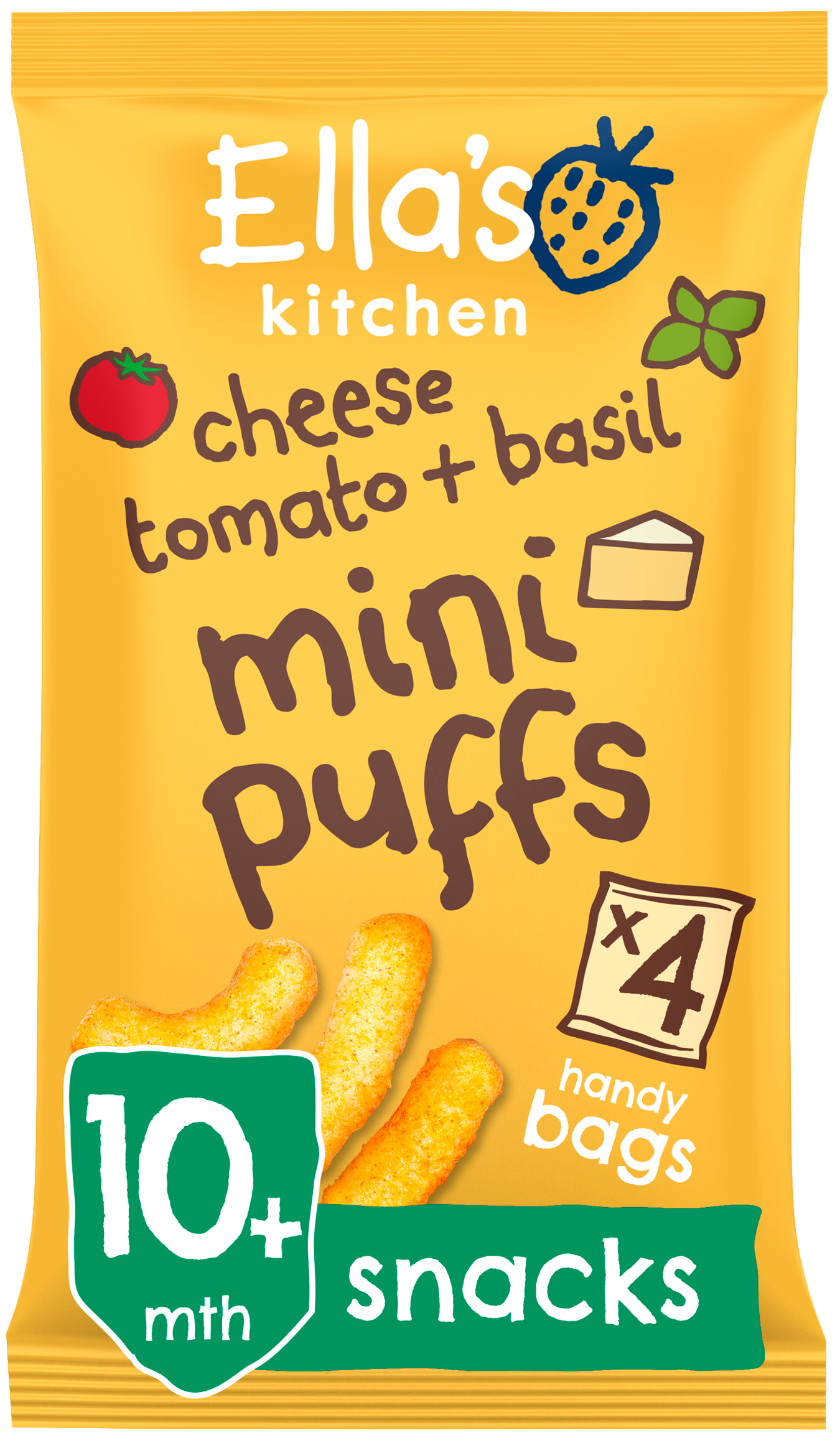 Ellas kitchen mini puffs cheese tomato basil bag front of pack O