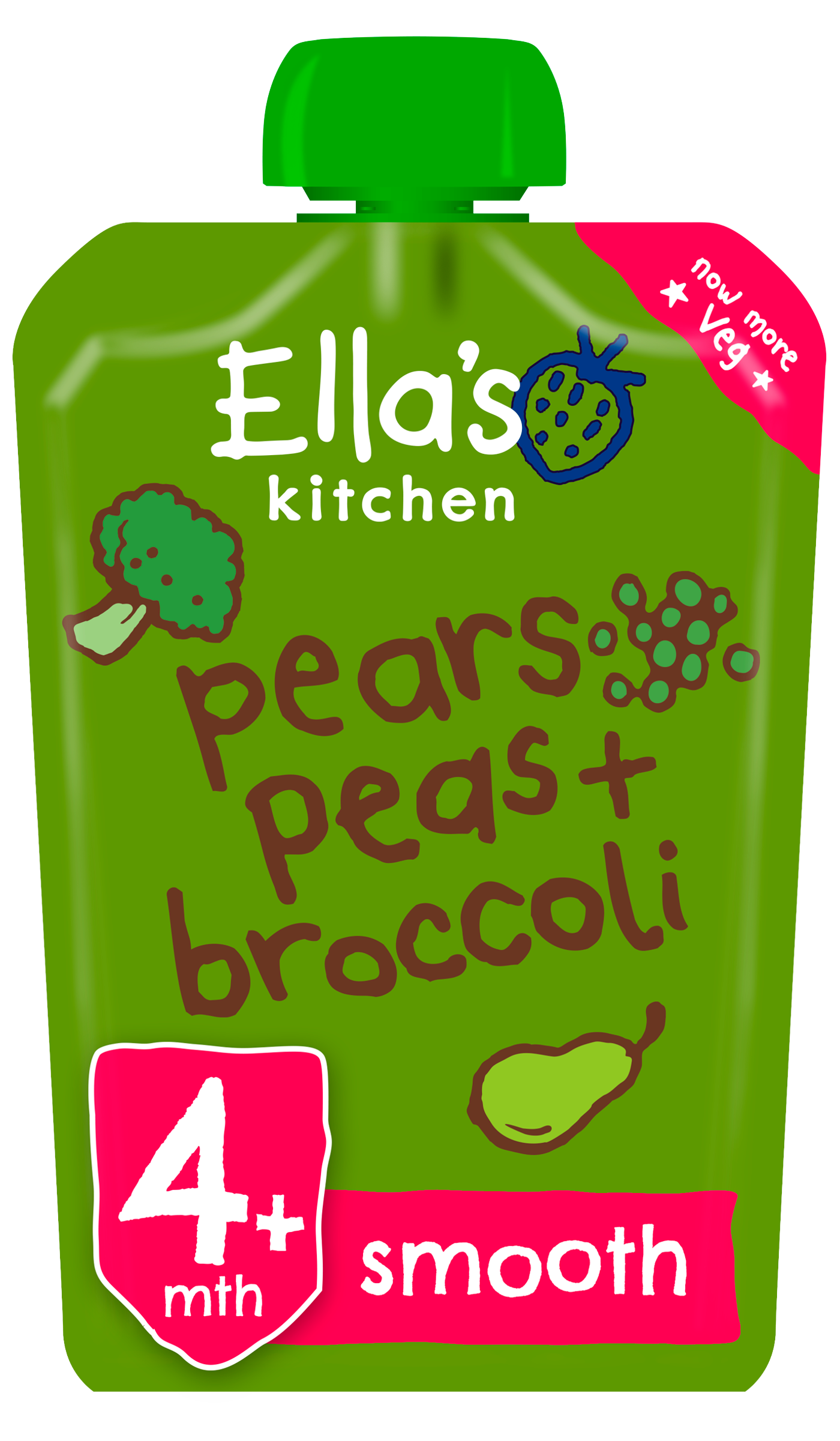 Ellas kitchen pears peas broccoli pouch front of pack O