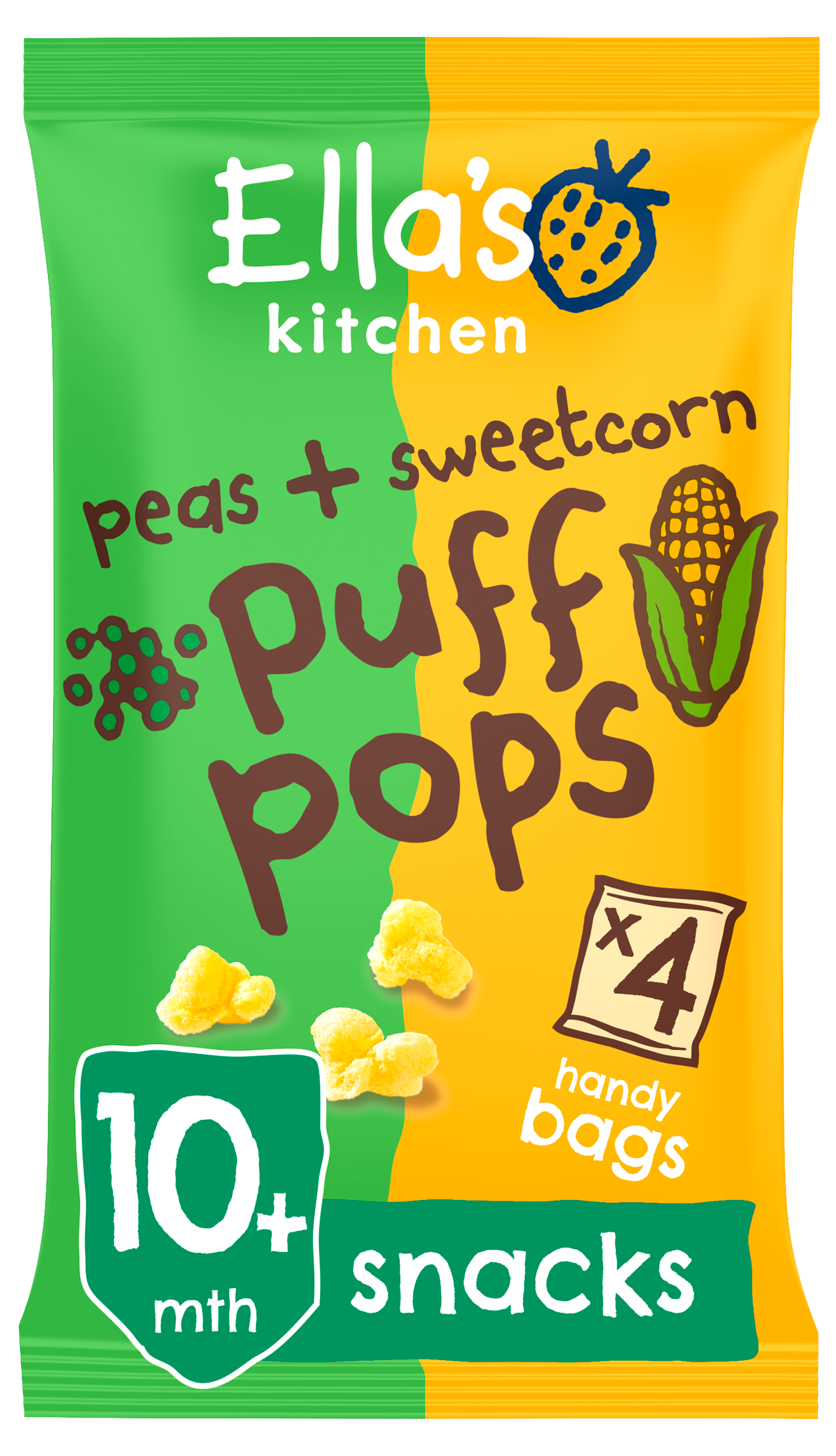 Ellas kitchen puff pops peas sweetcorn bag front of pack O