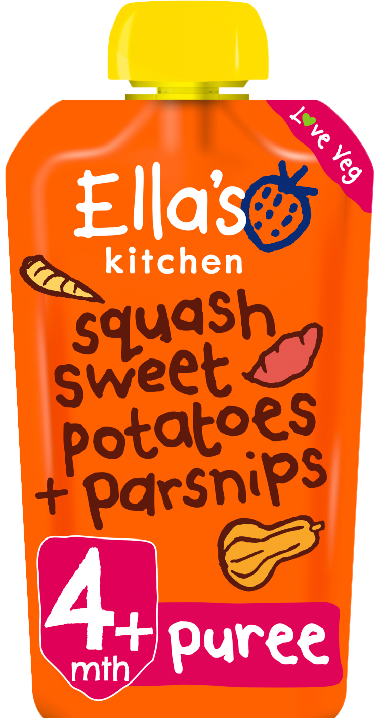 Ellas kitchen squash sweetpotatoes parnsips pouch front of pack O